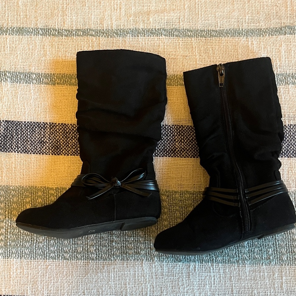 Okie Dokie Black Kids Boots with Bow